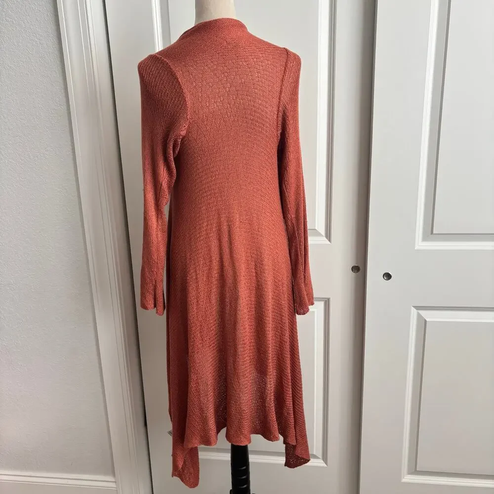 Kby 100% Bamboo Long Line Open Front Draped Asymmetric Cardigan Orange